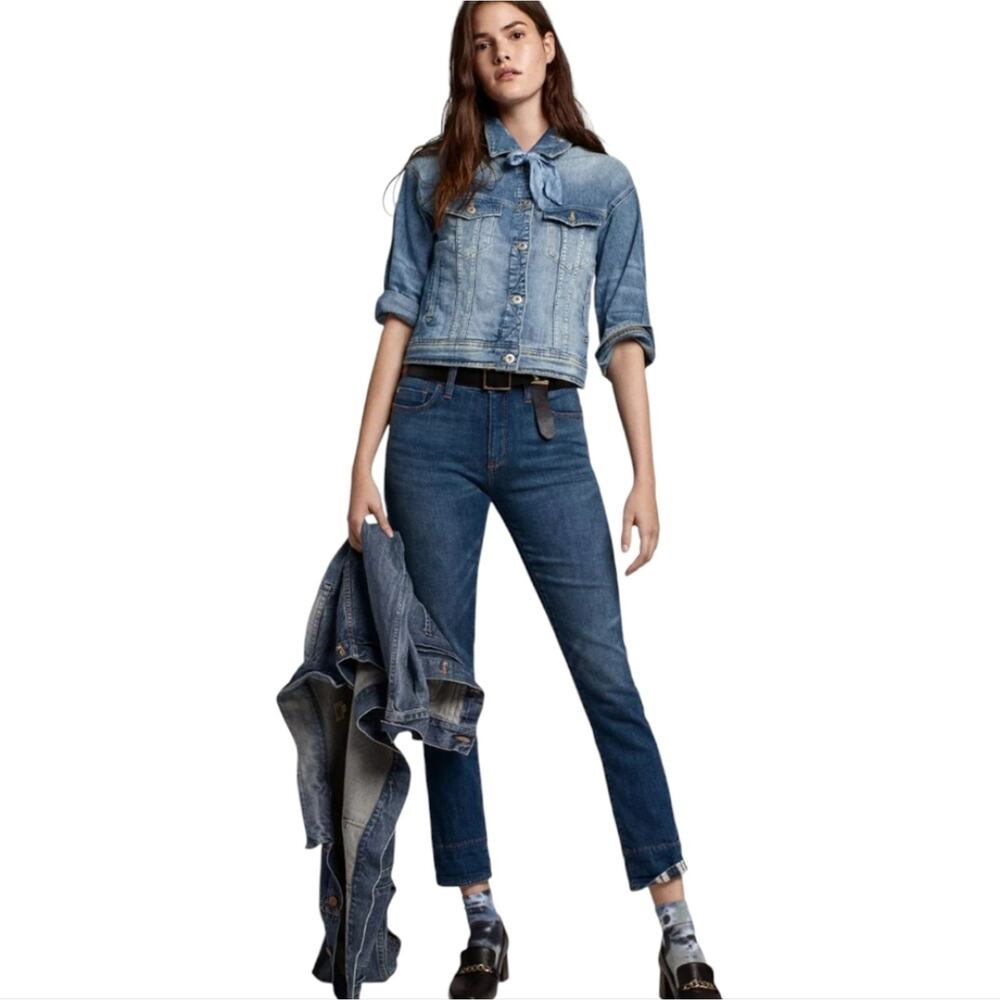 Anthropologie Pilcro Letterpress Slim Boyfriend Jeans Blue Tie Dye Cuff Size 27
